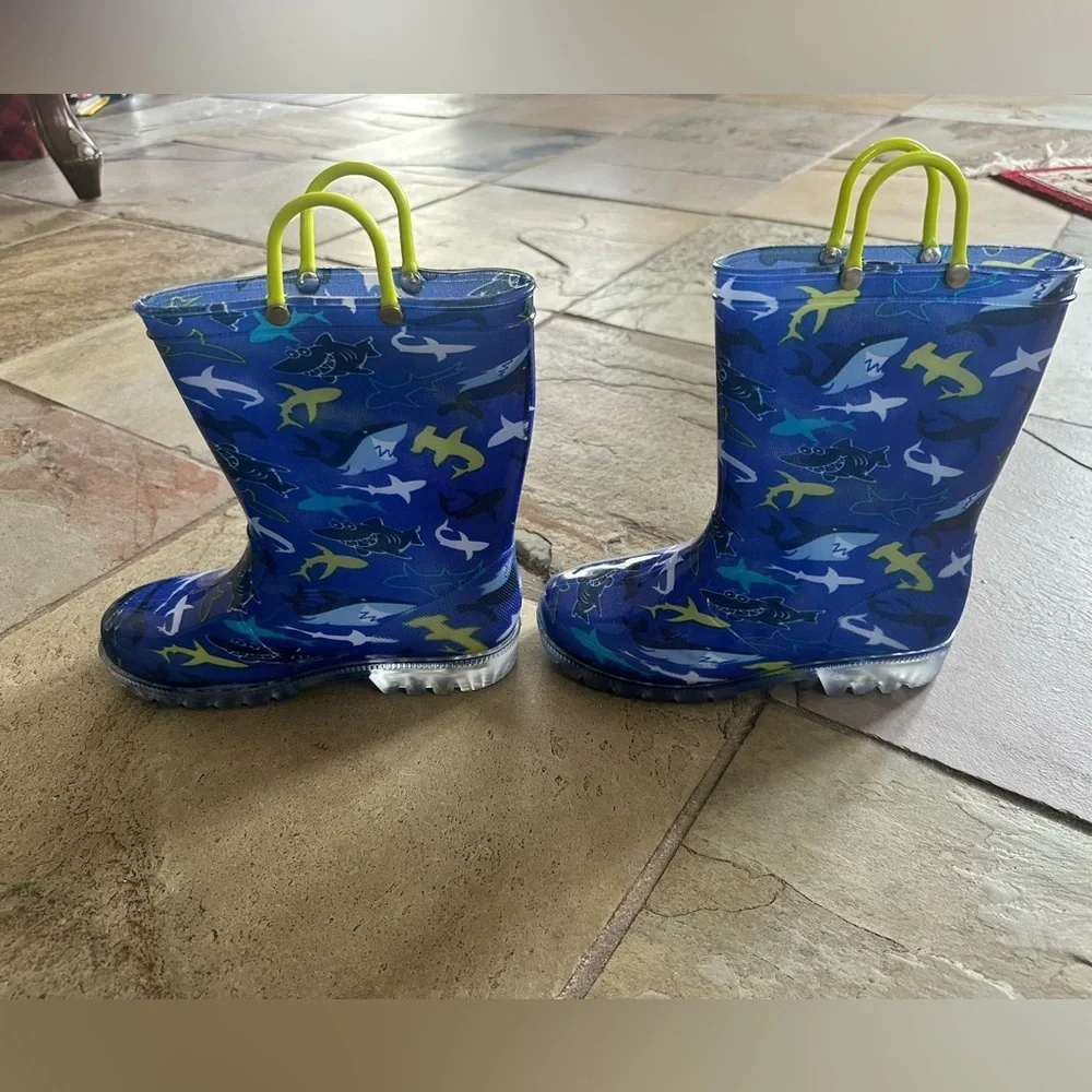 Toddler Shark Rain Boots Blue Waterproof Rubber Boots Kids Puddle Boots Size 3